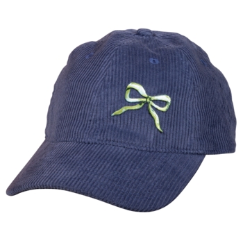 Beechfield Corduroy Dad Cap, Blau / Slate Blue, mit gesticktem Aufnäher Weihnachtsschleife - Bild 1