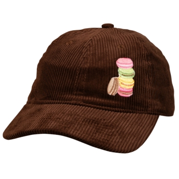 Beechfield Corduroy Dad Cap, Braun / Brown, mit gesticktem Aufnäher Macarons - Bild 1