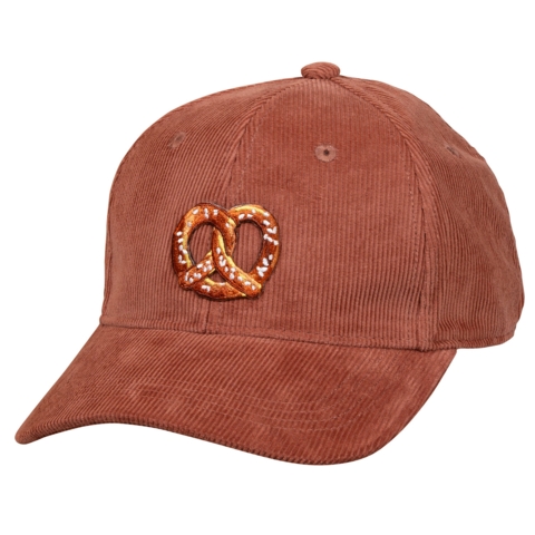 Beechfield EarthAware Organic Cord Baseball Cap, Rot / Redwood, mit gesticktem Aufnäher Brezel - Bild 1
