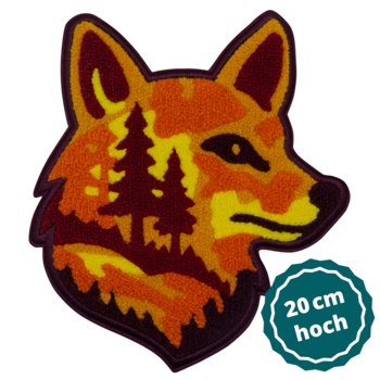 Aufnäher / Patch, Chenille, Waldfuchs, Bügelfläche, Sunburst, 180x205 mm - Bild 1