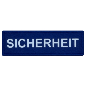 Aufnäher / Patch, gewebt, SICHERHEIT (reflektierend), Kettelrand, Klett (1-teilig), blau, 100x30 mm - Bild 1