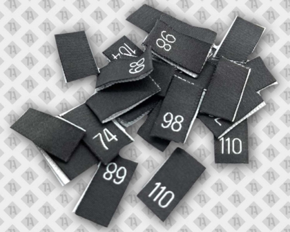 Gewebte Größenlabels schwarz-weiß – Kinder-Konfektionsgrößen bis 110