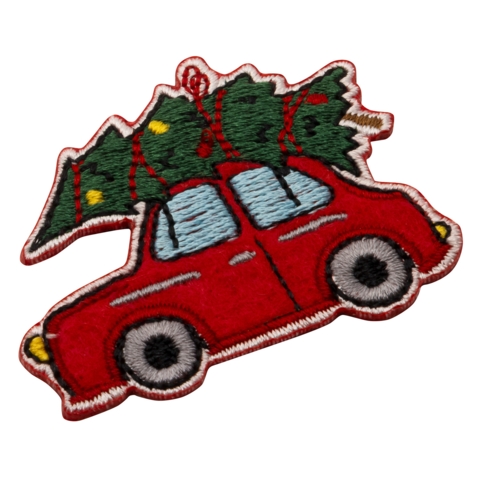 Aufnäher / Patch, gestickt, Auto mit Weihnachtsbaum,zum aufbügeln - Bild 2