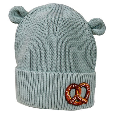 Beechfield Organic Baby Bear Beanie, Türkis / Dusty Turquoise, 12-24 Monate, mit gesticktem Aufnäher Brezel - Bild 1