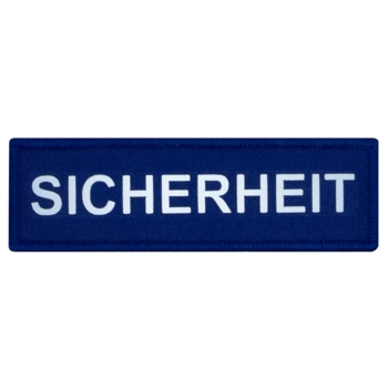 Aufnäher / Patch, gewebt, SICHERHEIT (reflektierend), Kettelrand, Klett (1-teilig), blau, 100x30 mm - Bild 1