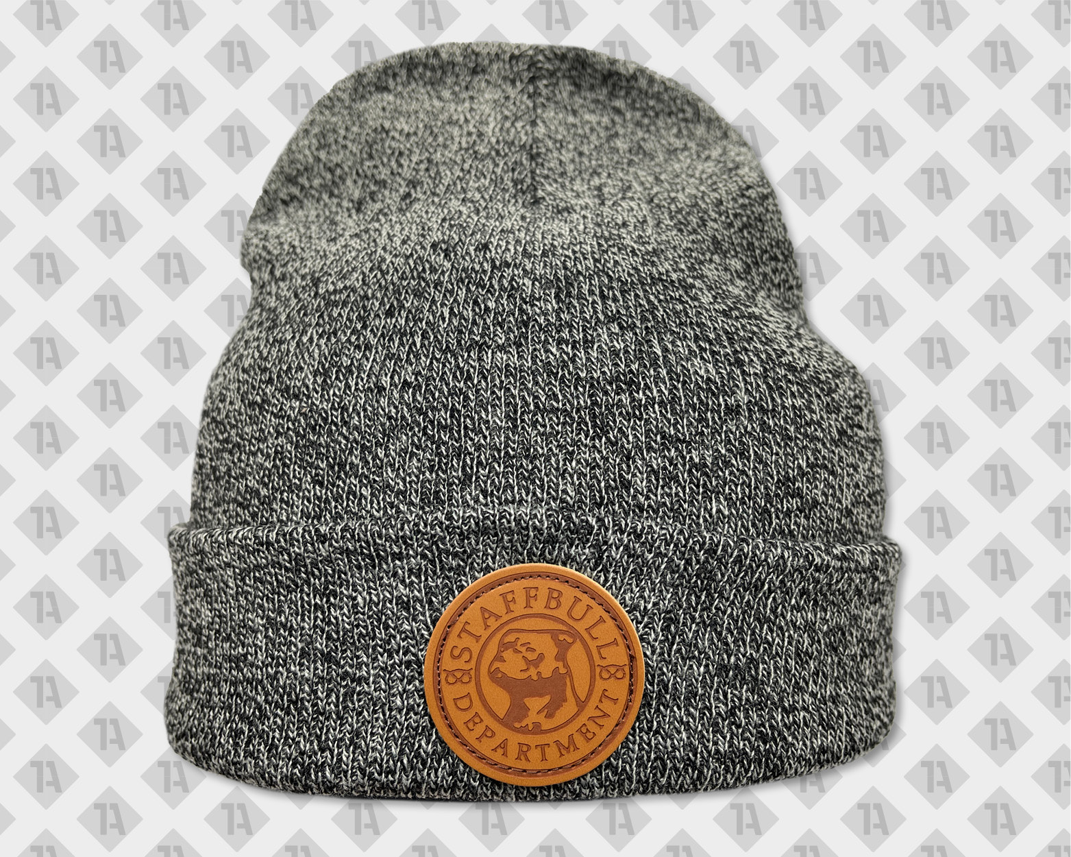 1A Aufnähservice auf Mütze Beanie mit Leder Patch Aufnäher Badge