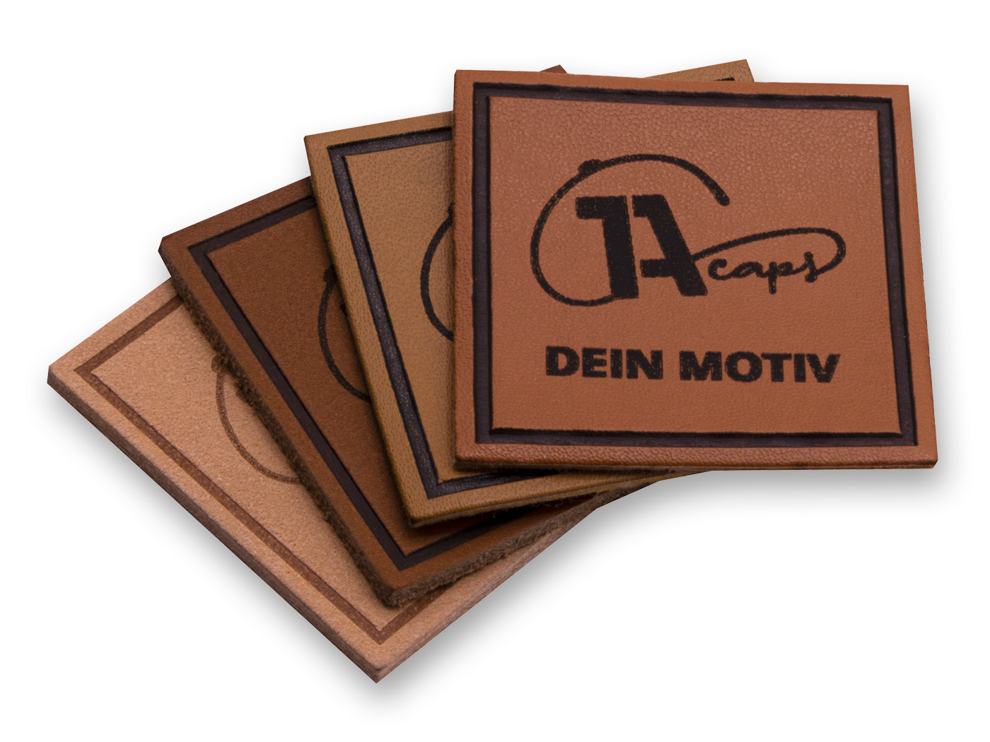Fächer aus vier verschiedenen Lederarten und Farbe für die Lasergravur