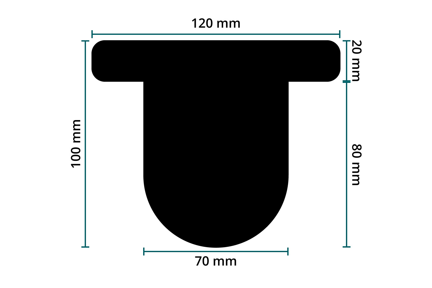 Aufnäher / Patch, Blanko-Adapter, Klett (zweiteilig), Schwarz - Größentabelle / Sizechart