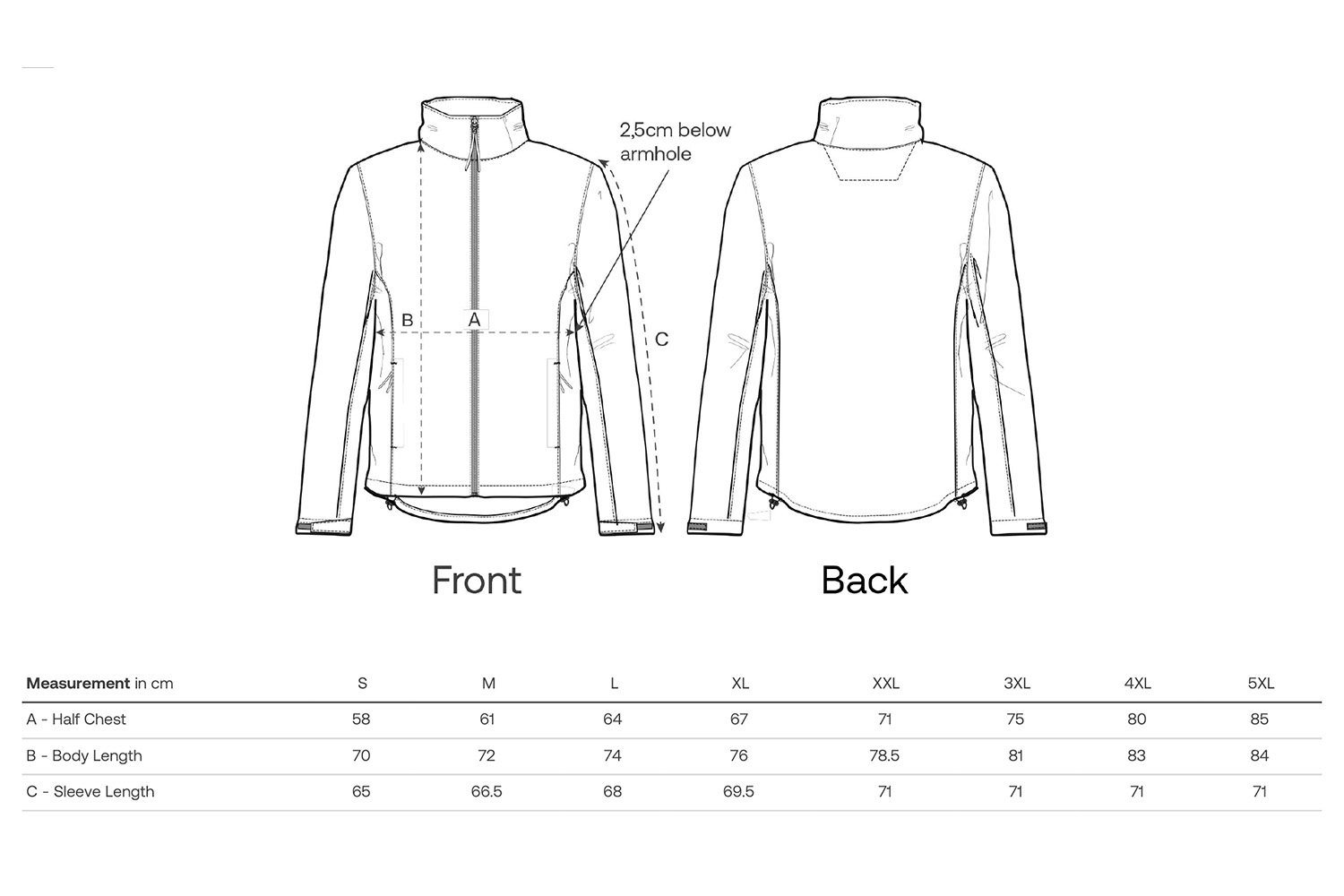 Stanley/Stella Softshell-Jacke Stanley Navigator - Größentabelle / Sizechart