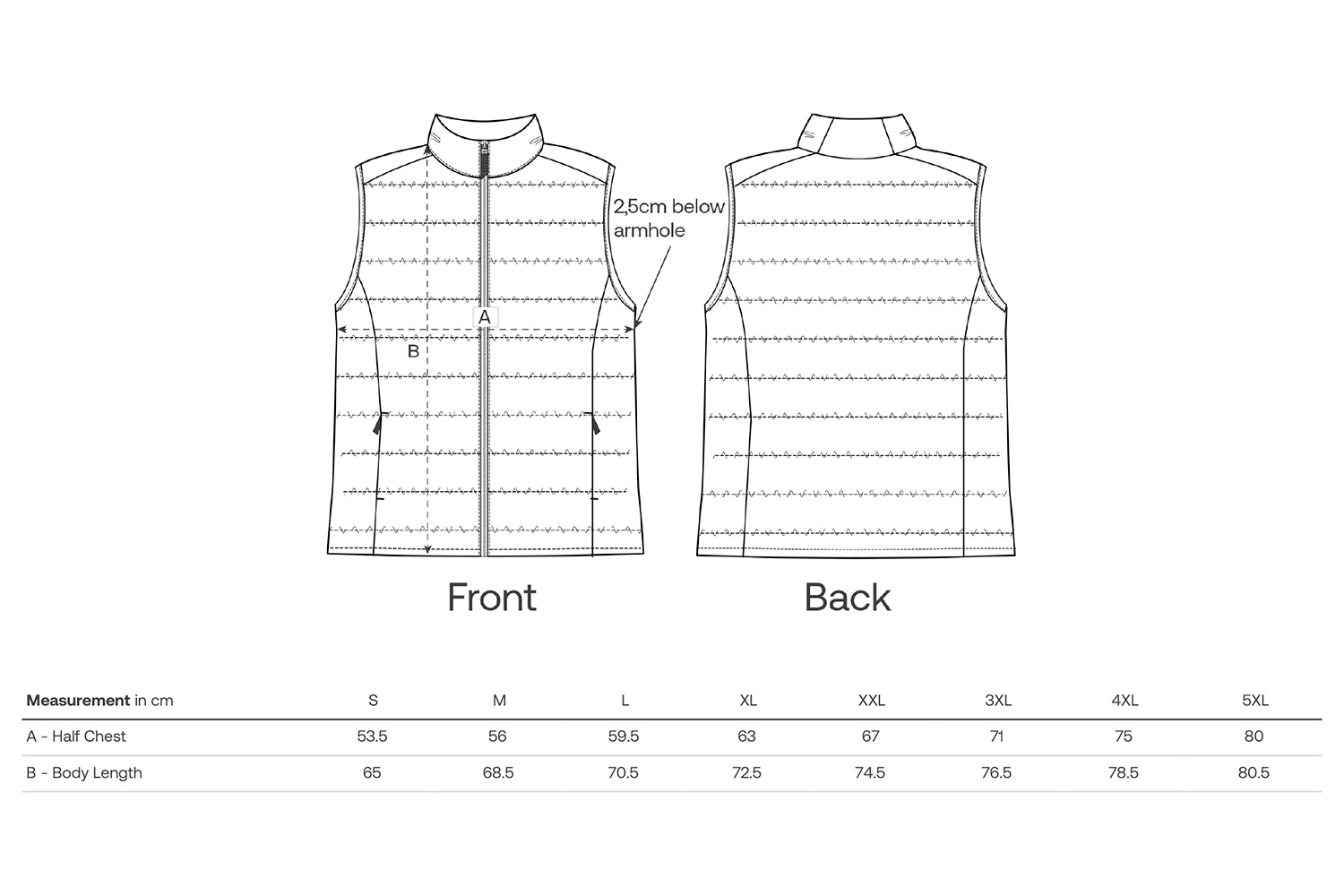 Stanley/Stella Bodywarmer Stanley Climber 2.0 - Größentabelle / Sizechart