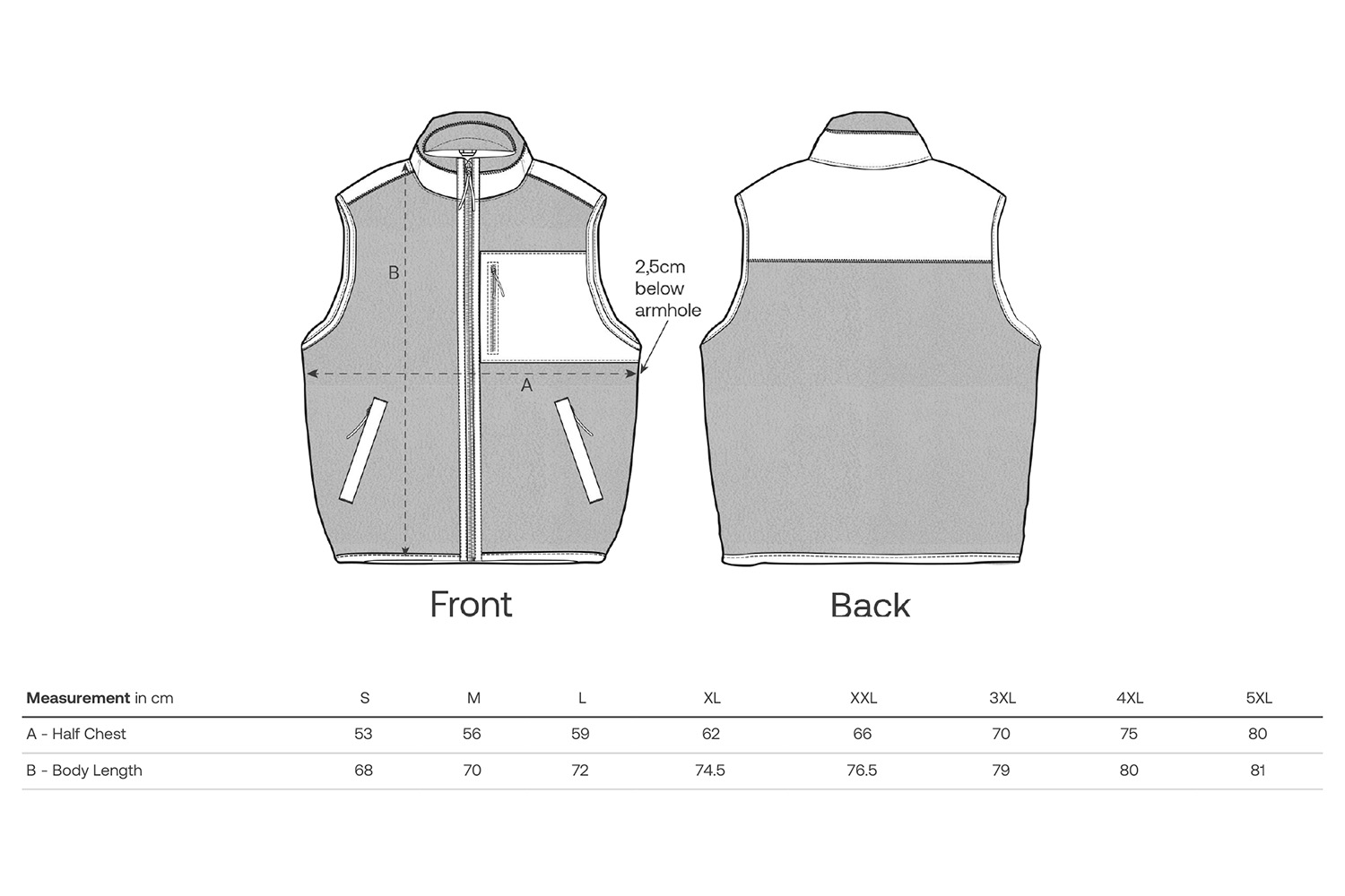 Stanley/Stella Fleece-Weste Stanley Quester - Größentabelle / Sizechart
