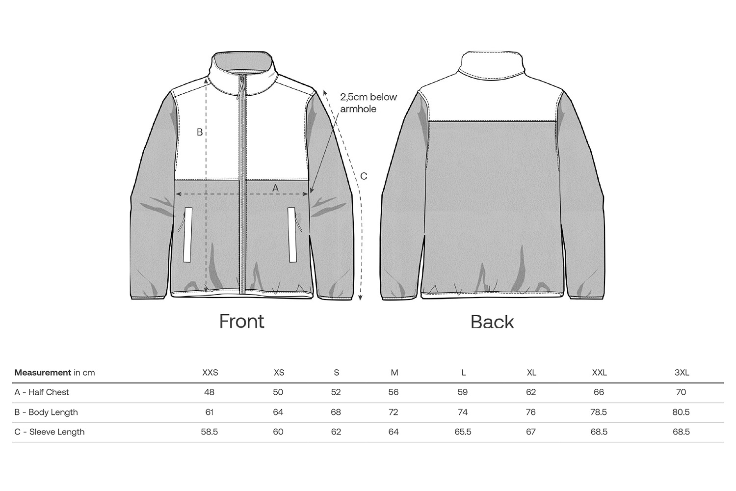 Stanley/Stella Fleece-Jacke Trekker - Größentabelle / Sizechart