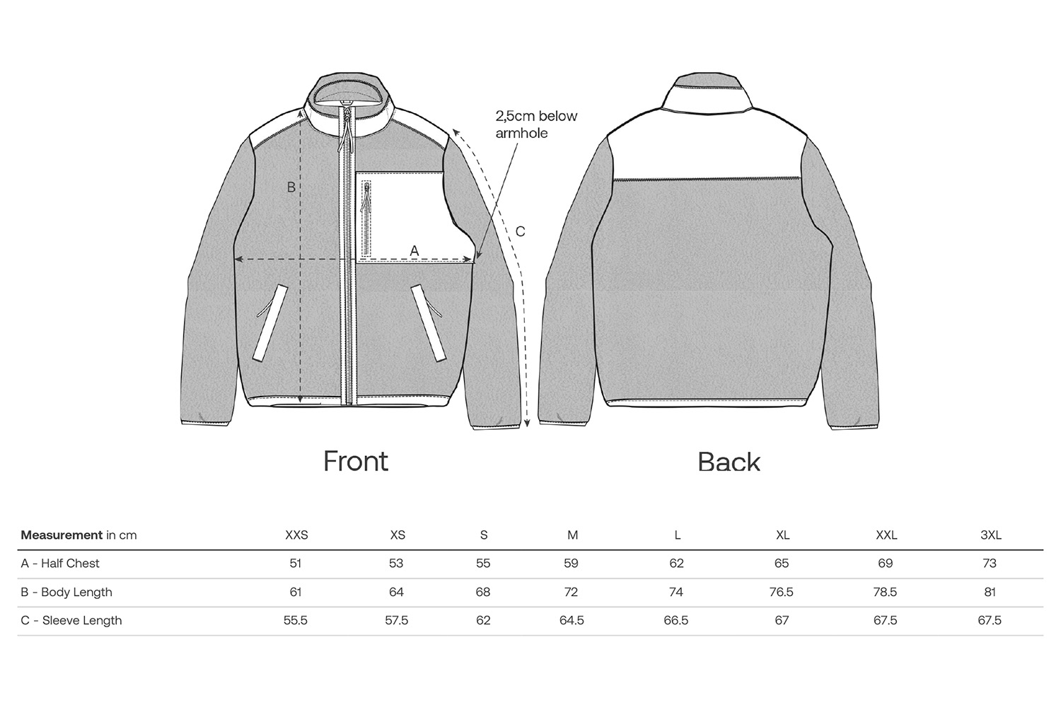 Stanley/Stella Sherpa-Jacke Brooker - Größentabelle / Sizechart