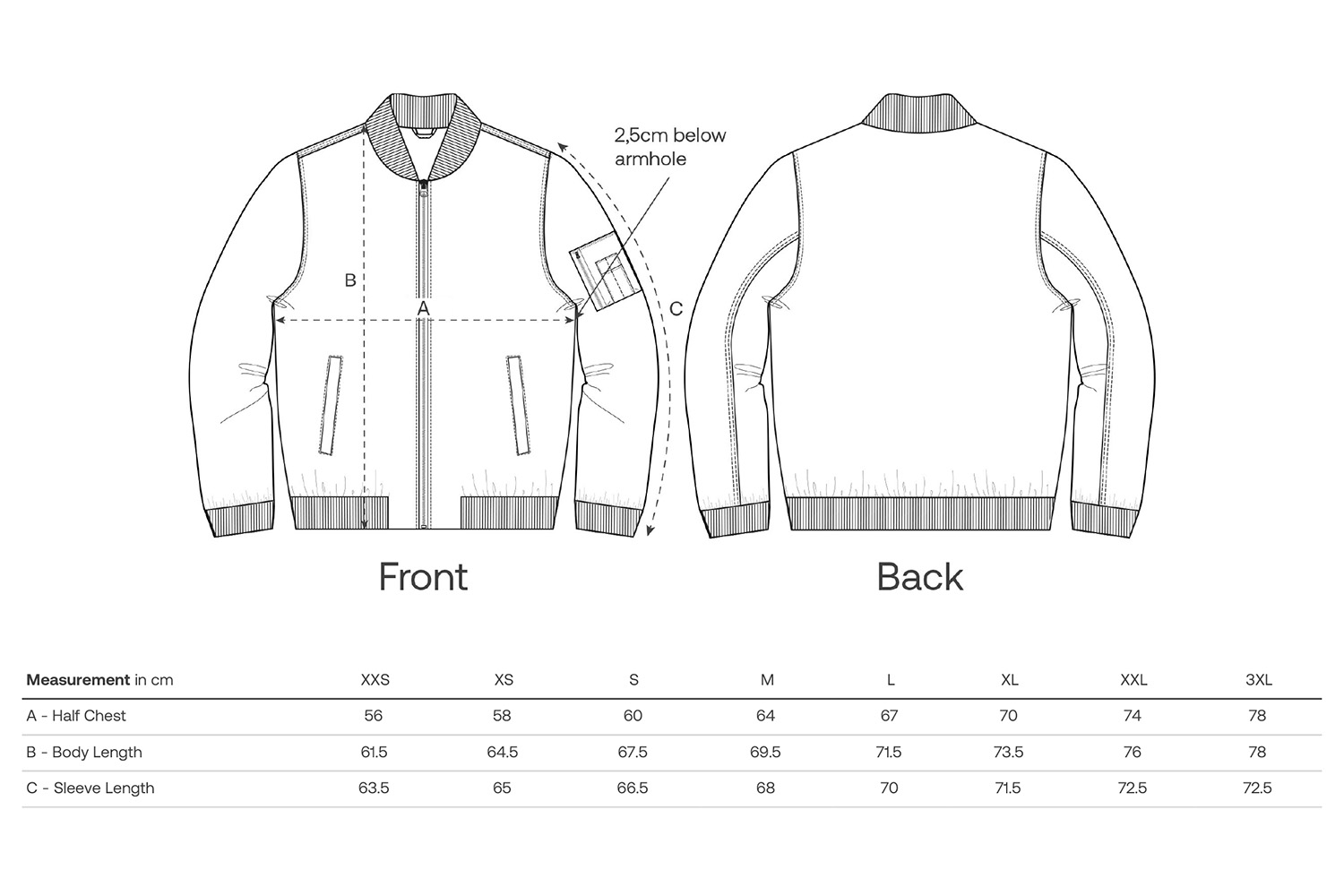 Stanley/Stella Bomberjacke Bomber 2.0 - Größentabelle / Sizechart