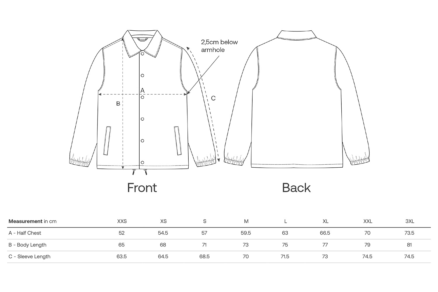 Stanley/Stella Jacke Coacher - Größentabelle / Sizechart