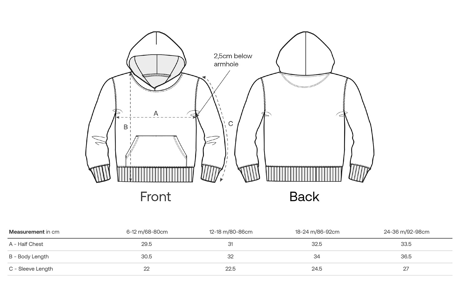 Stanley/Stella Kleinkind-Hoodie Baby Cruiser - Größentabelle / Sizechart