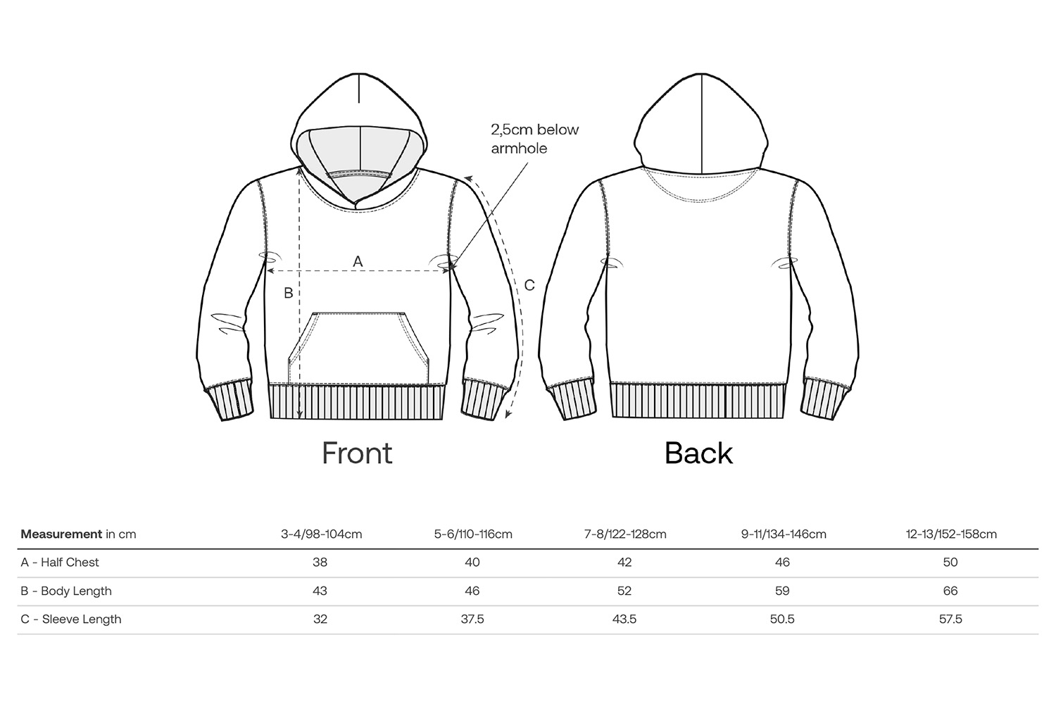 Stanley/Stella Kinder-Hoodie Mini Cruiser 2.0 - Größentabelle / Sizechart