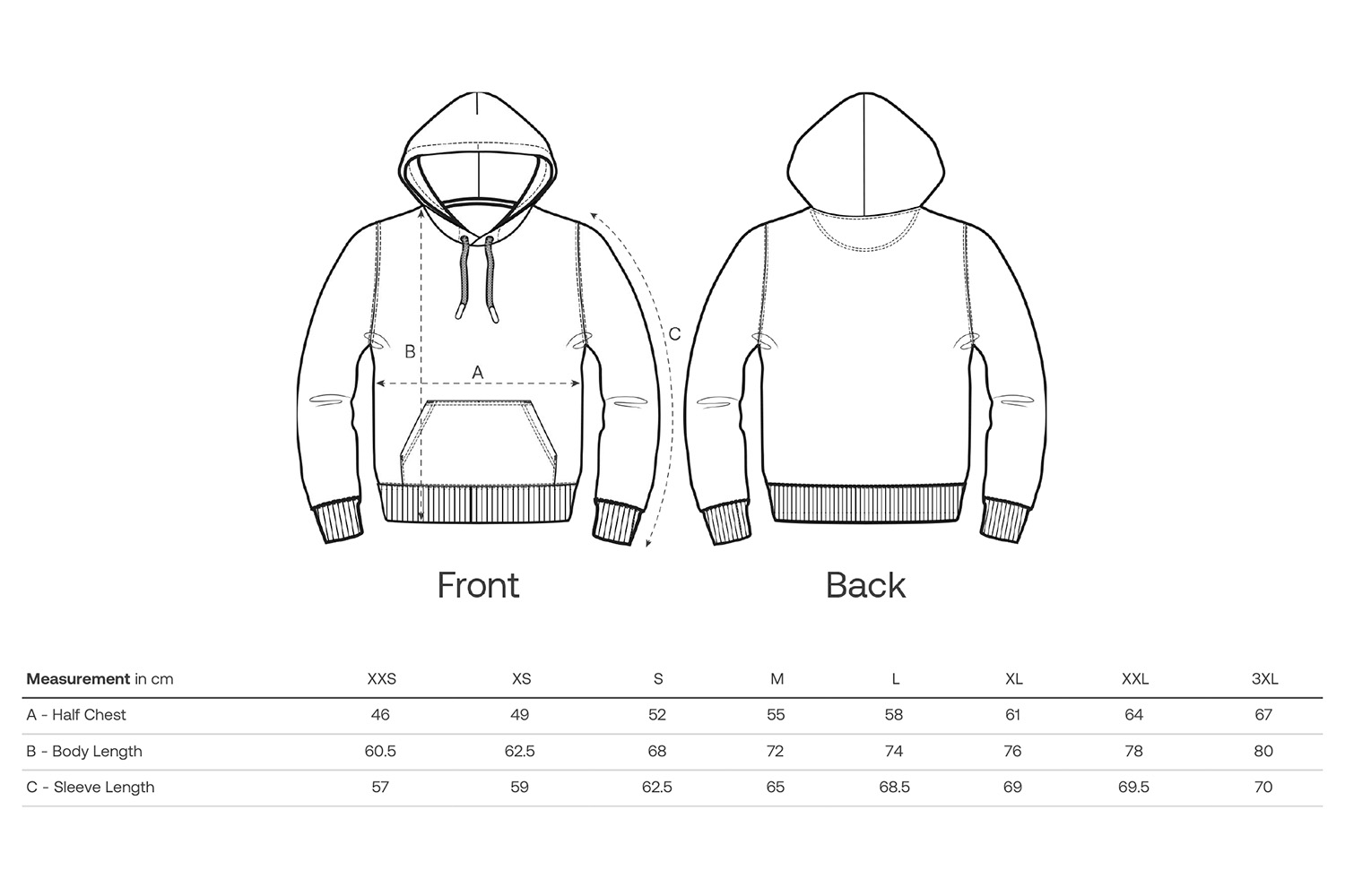 Stanley/Stella Hoodie Archer - Größentabelle / Sizechart