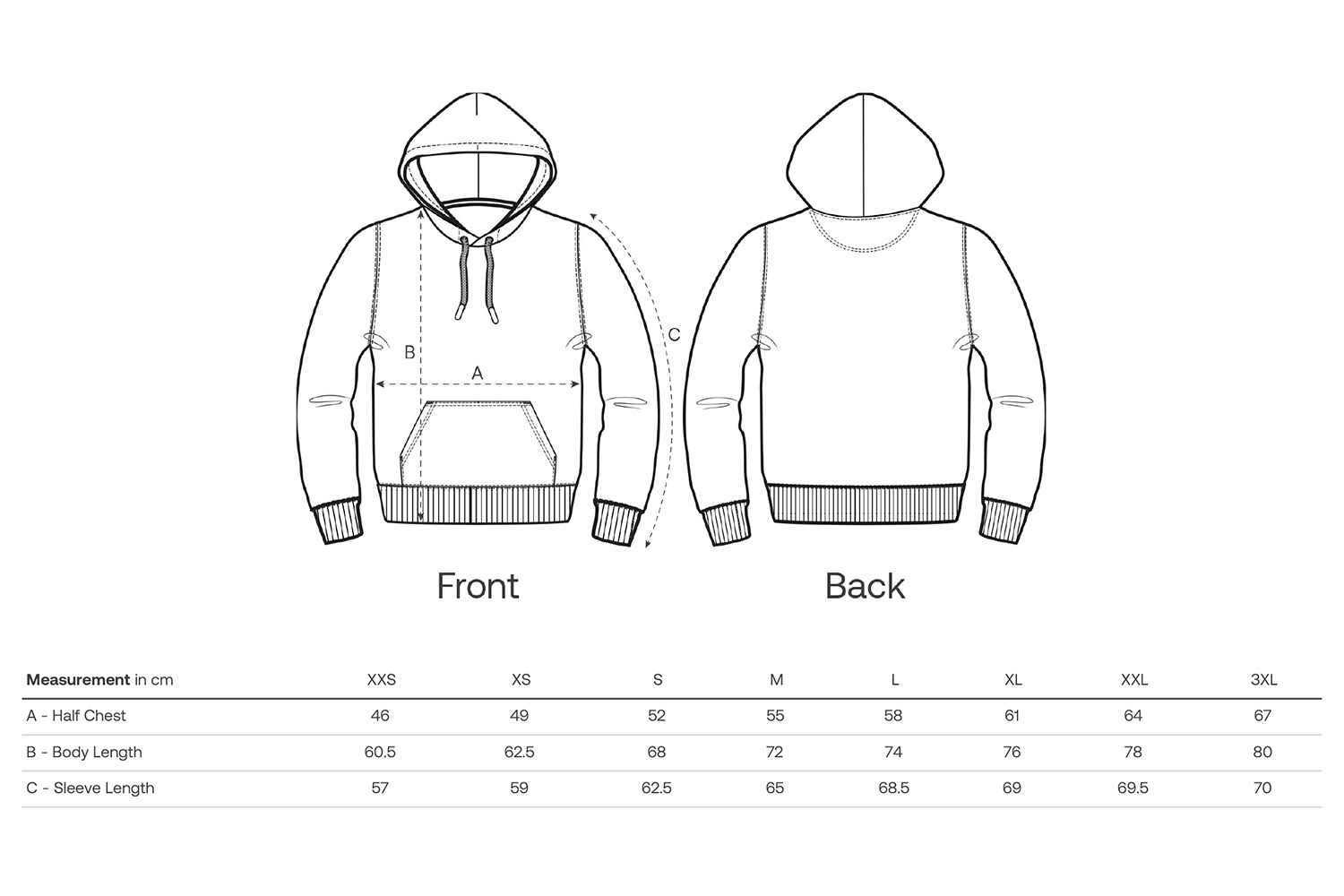 Stanley/Stella Hoodie Archer Vintage - Größentabelle / Sizechart