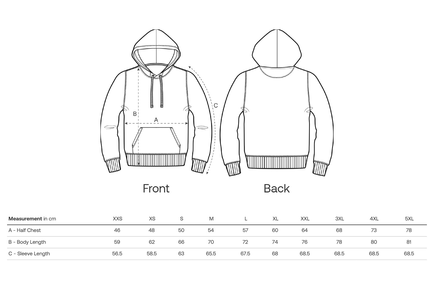 Stanley/Stella Hoodie Drummer 2.0 - Größentabelle / Sizechart
