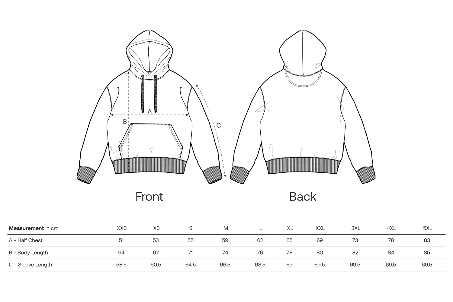 Stanley/Stella Hoodie Cruiser 2.0 - Größentabelle / Sizechart