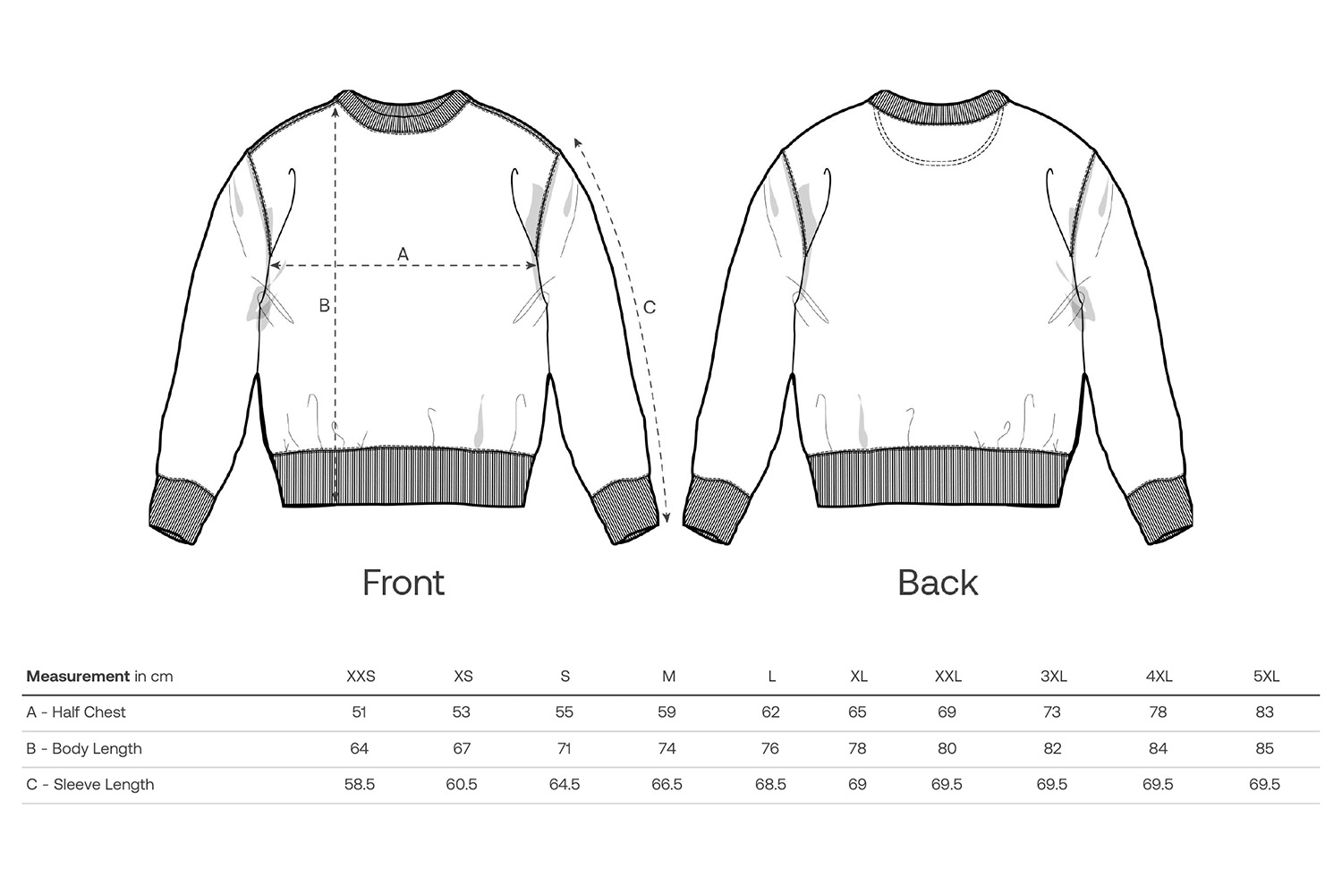 Stanley/Stella Sweatshirt Changer 2.0 - Größentabelle / Sizechart