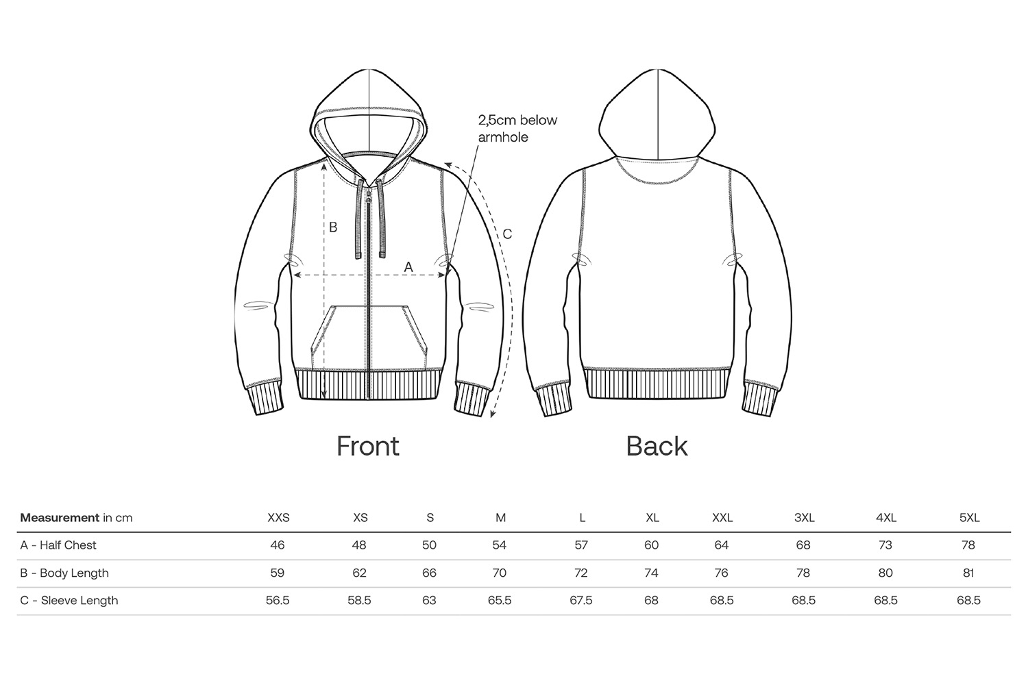 Stanley/Stella Hoodie Mixer - Größentabelle / Sizechart
