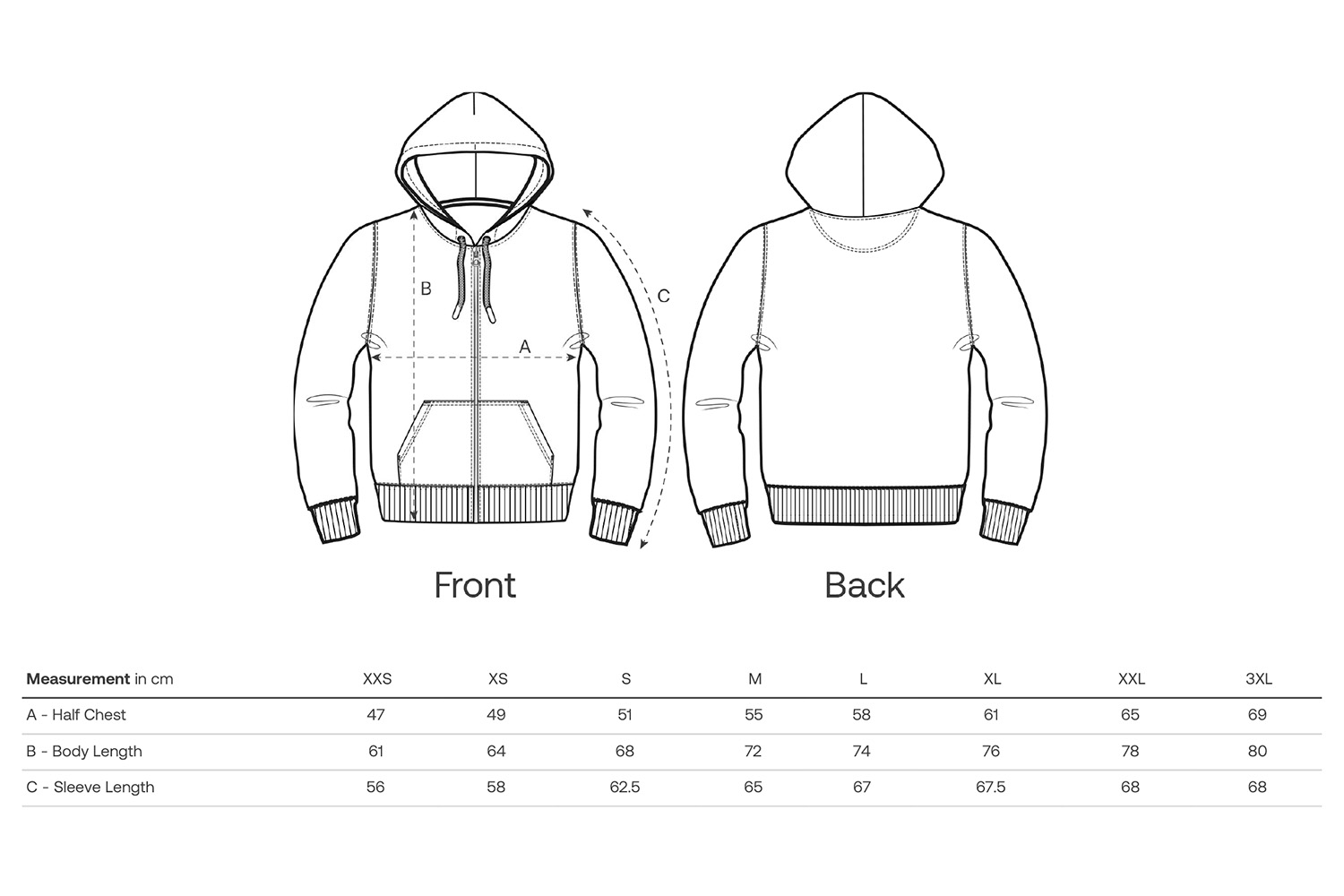 Stanley/Stella Hoodie Connector 2.0 - Größentabelle / Sizechart