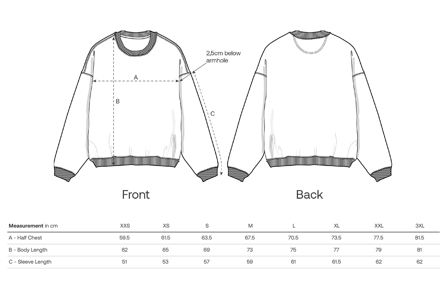 Stanley/Stella Sweatshirt Radder 2.0 - Größentabelle / Sizechart