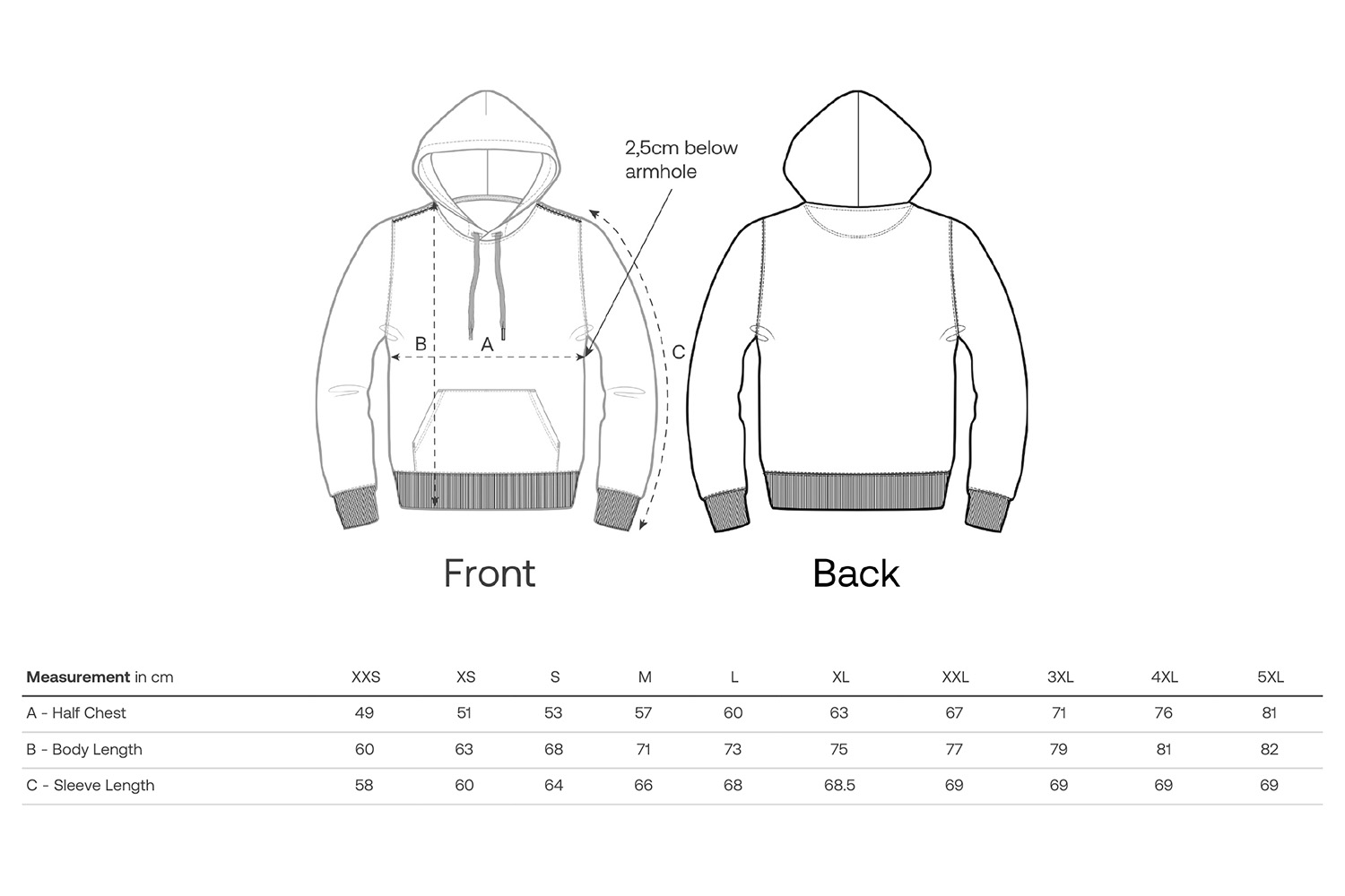 Stanley/Stella Hoodie Gamechanger - Größentabelle / Sizechart