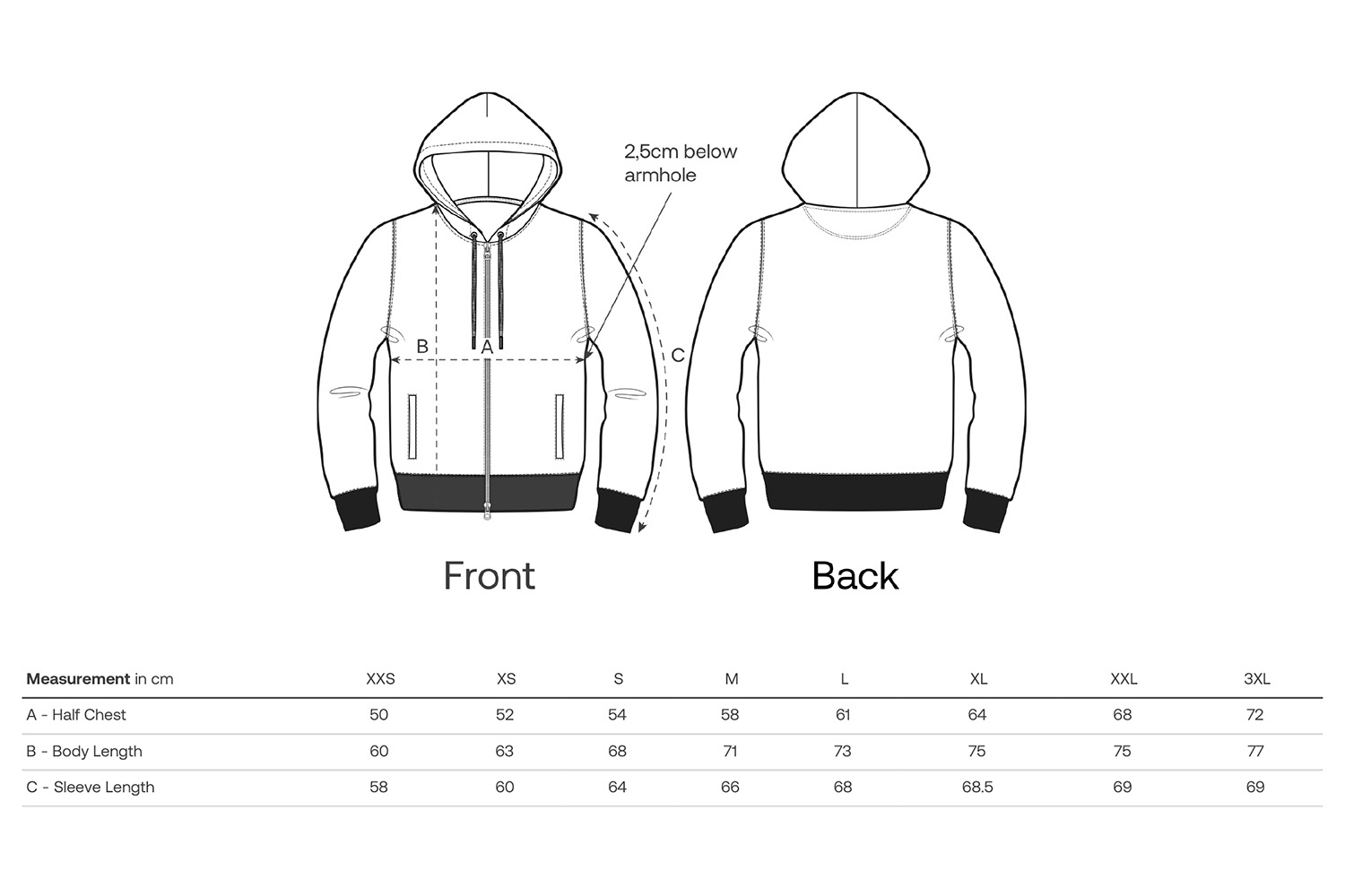 Stanley/Stella Hoodie Astor - Größentabelle / Sizechart