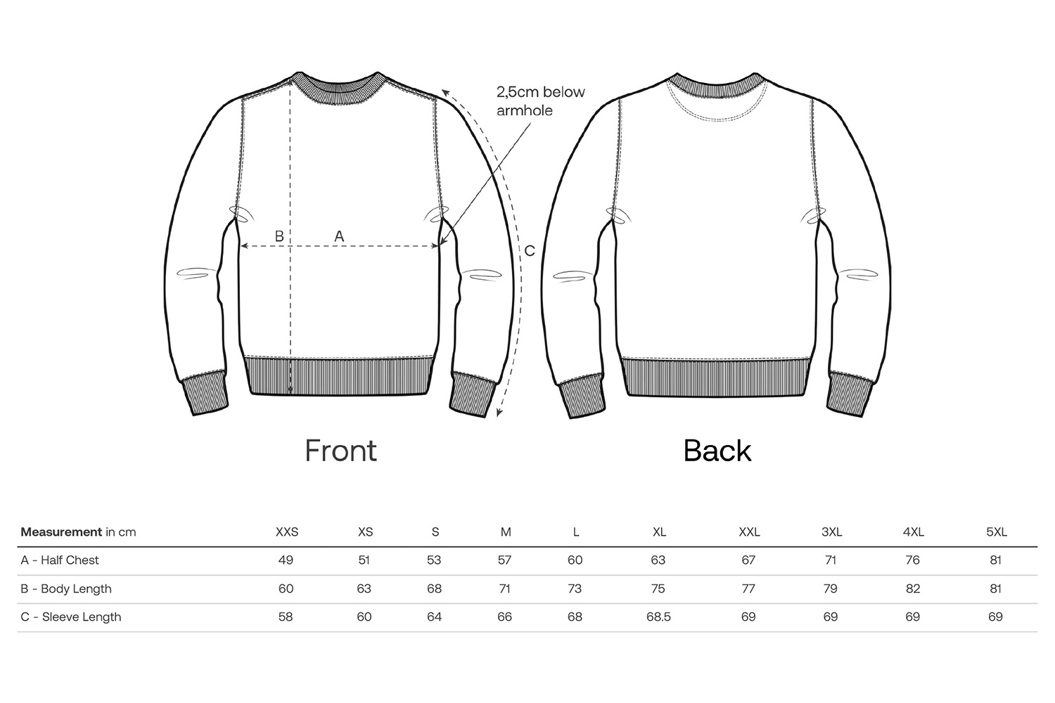 Stanley/Stella Sweatshirt Thinker - Größentabelle / Sizechart