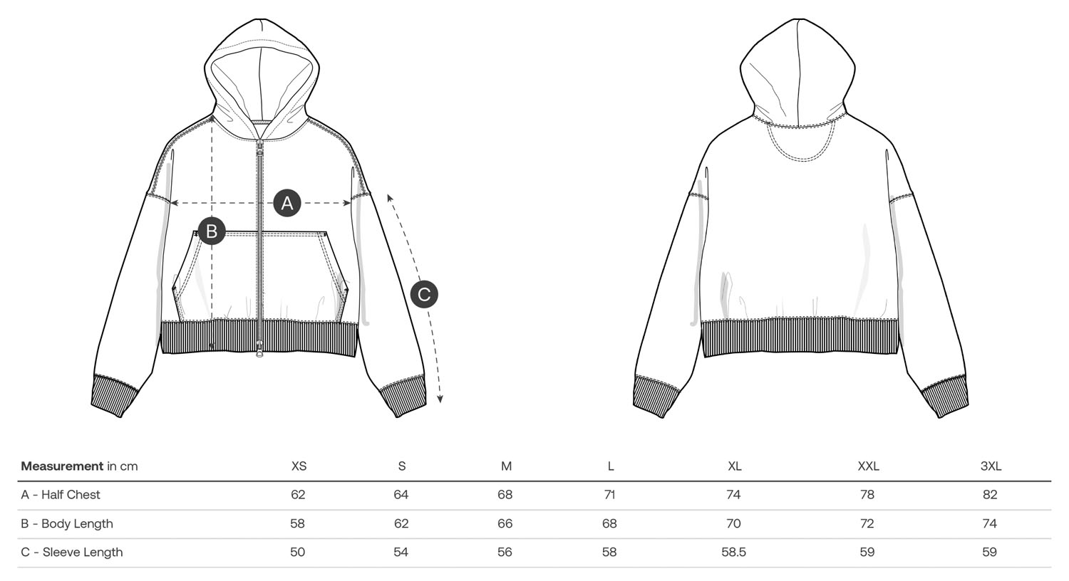 Stanley/Stella Hoodie Fronter - Größentabelle / Sizechart