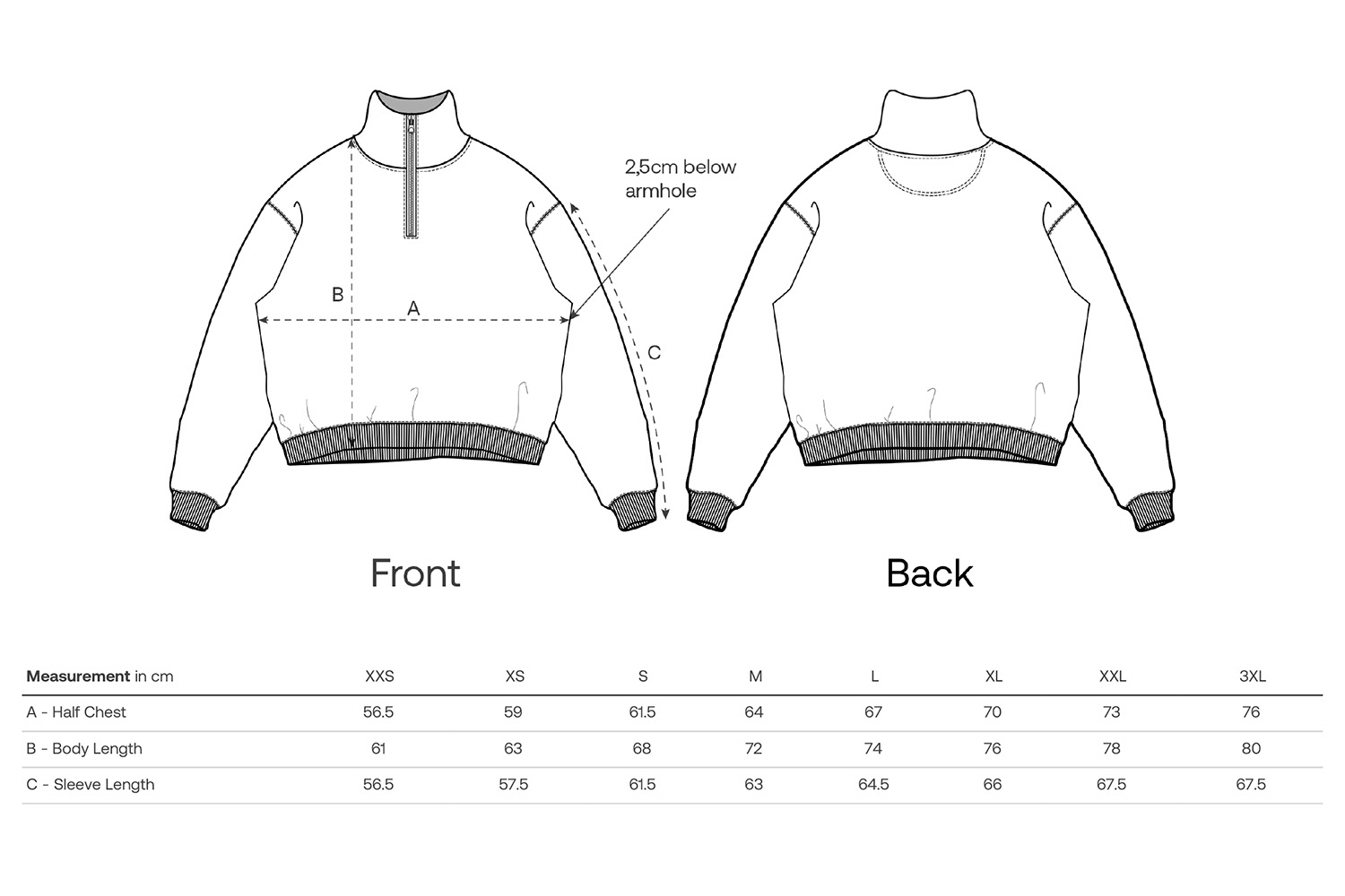 Stanley/Stella Sweatshirt Miller Dry - Größentabelle / Sizechart