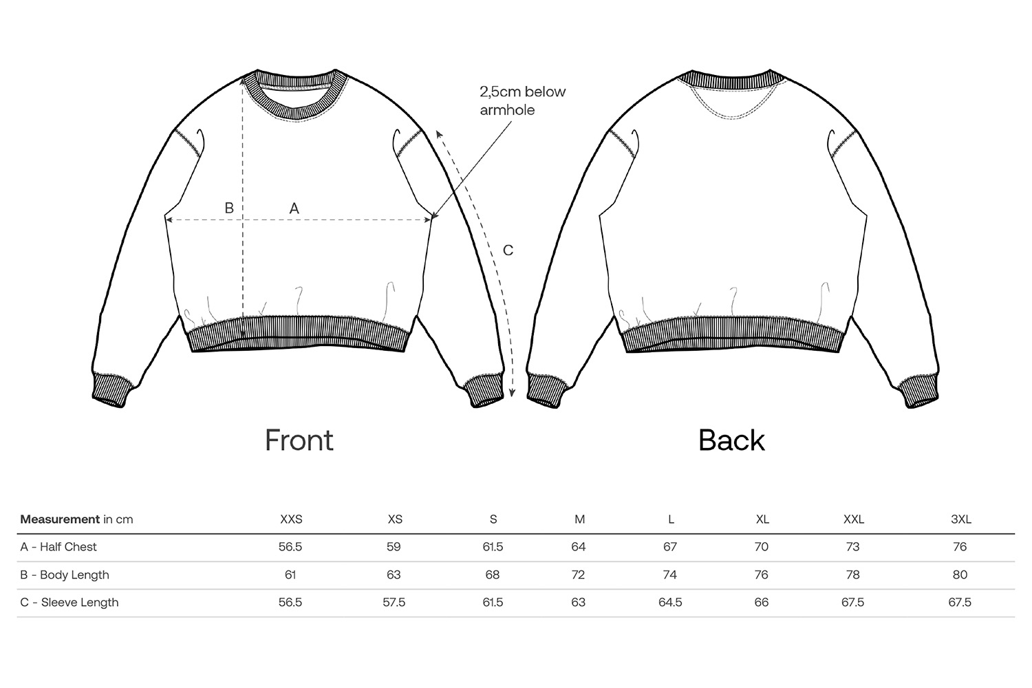 Stanley/Stella Sweatshirt Ledger Dry - Größentabelle / Sizechart