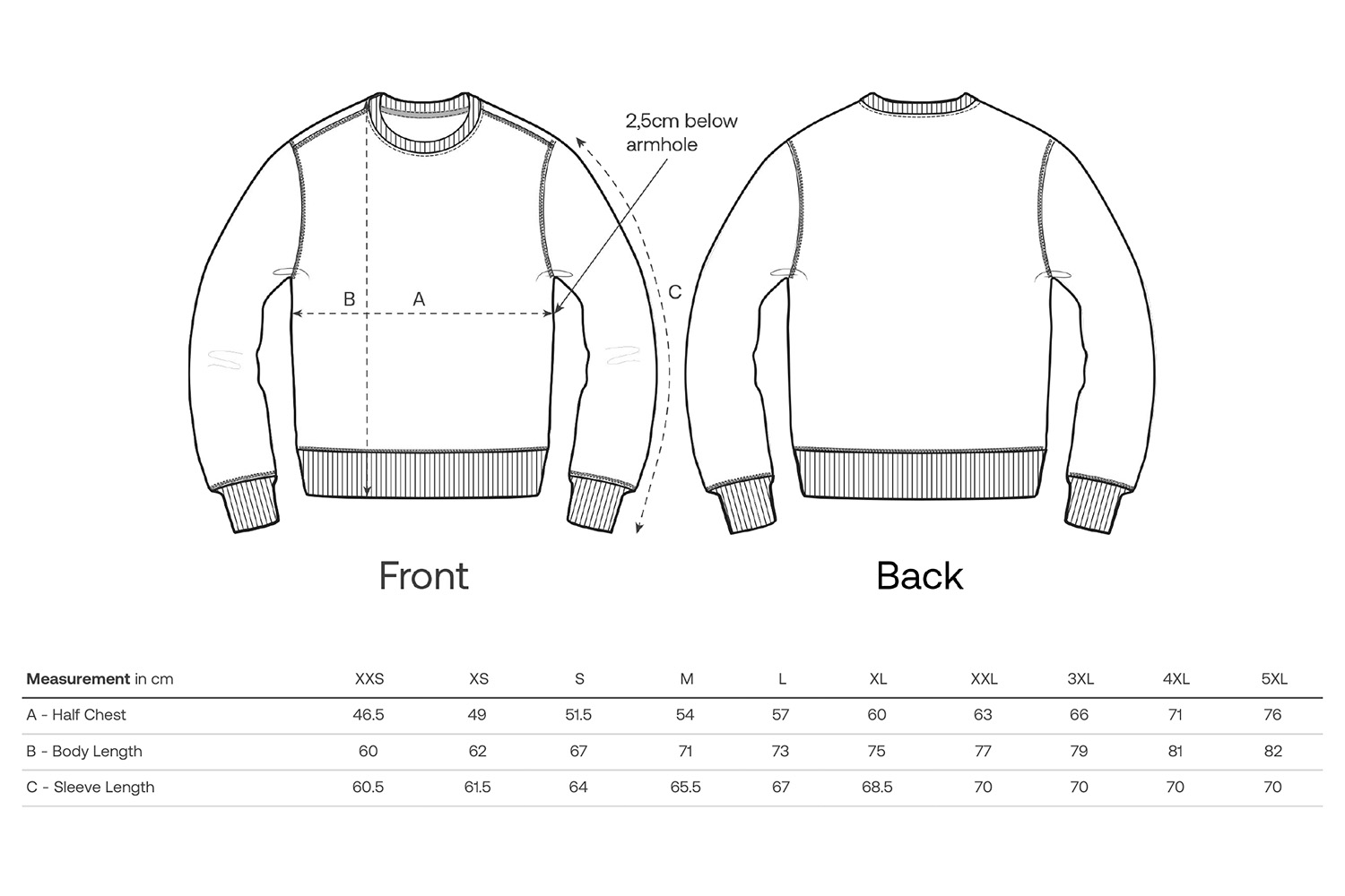 Stanley/Stella Sweatshirt Roller - Größentabelle / Sizechart