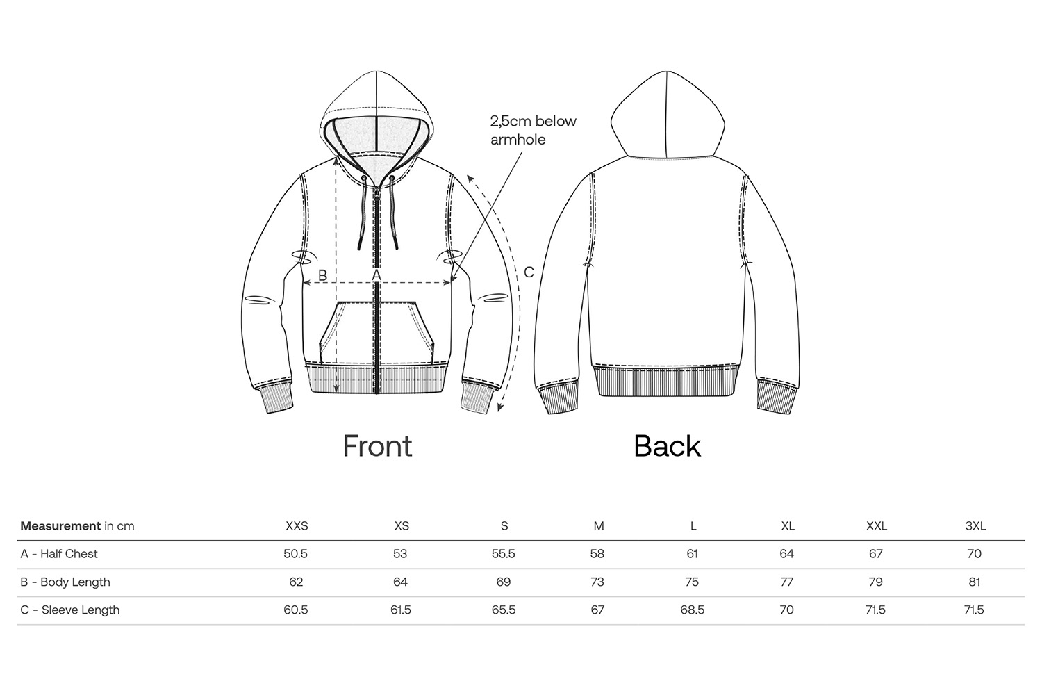 Stanley/Stella Hoodie Hygger Sherpa - Größentabelle / Sizechart