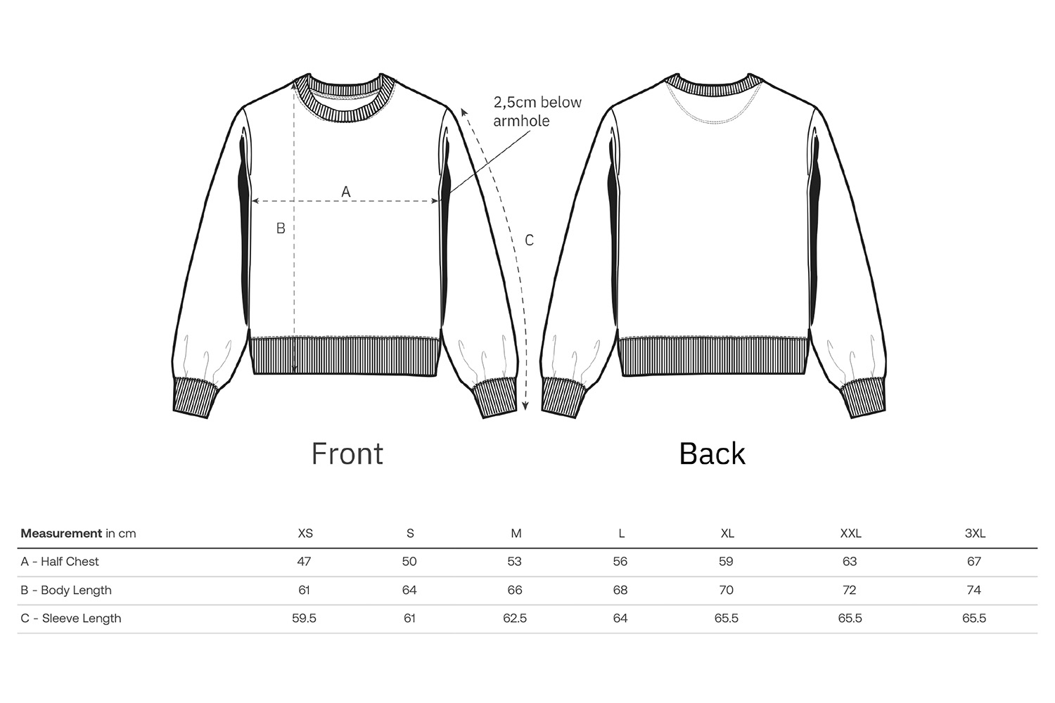 Stanley/Stella Sweatshirt Stella Thinker - Größentabelle / Sizechart