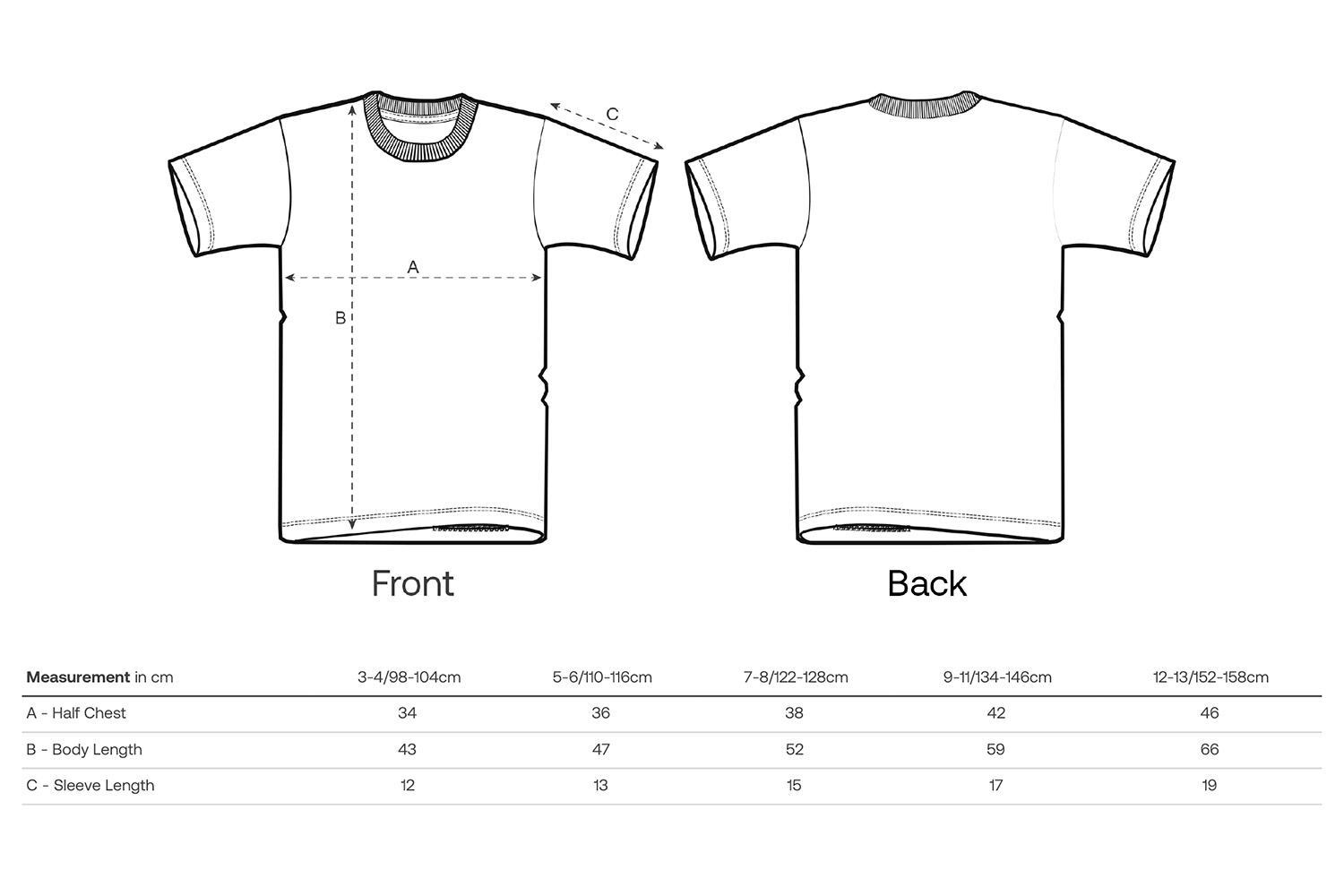 Stanley/Stella Kinder T-Shirt Mini Creator 2.0 - Größentabelle / Sizechart