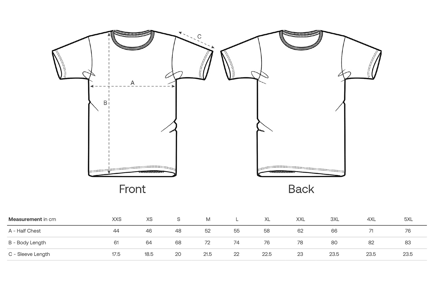 Stanley/Stella T-Shirt Crafter - Größentabelle / Sizechart