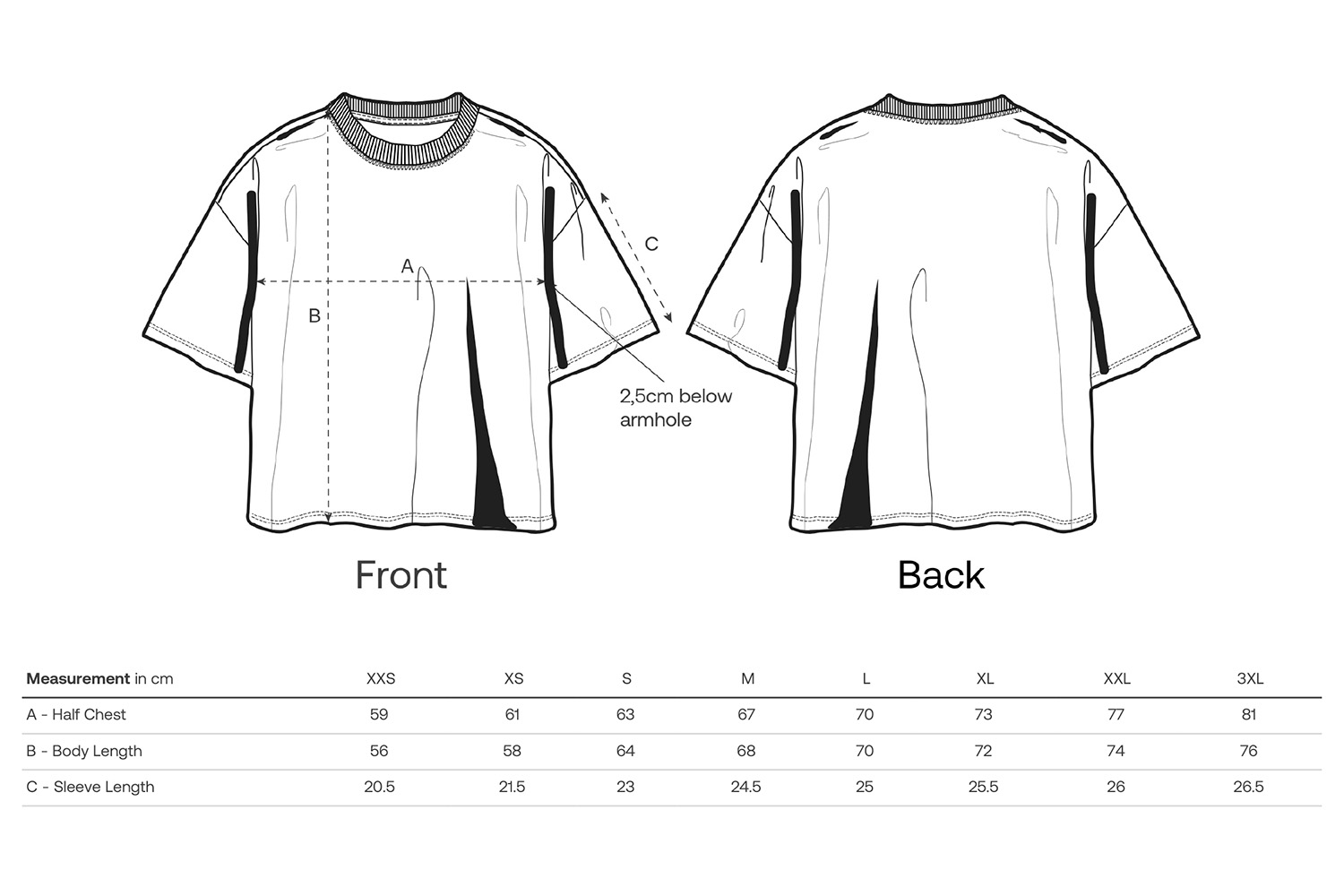 Stanley/Stella T-Shirt Hypster - Größentabelle / Sizechart