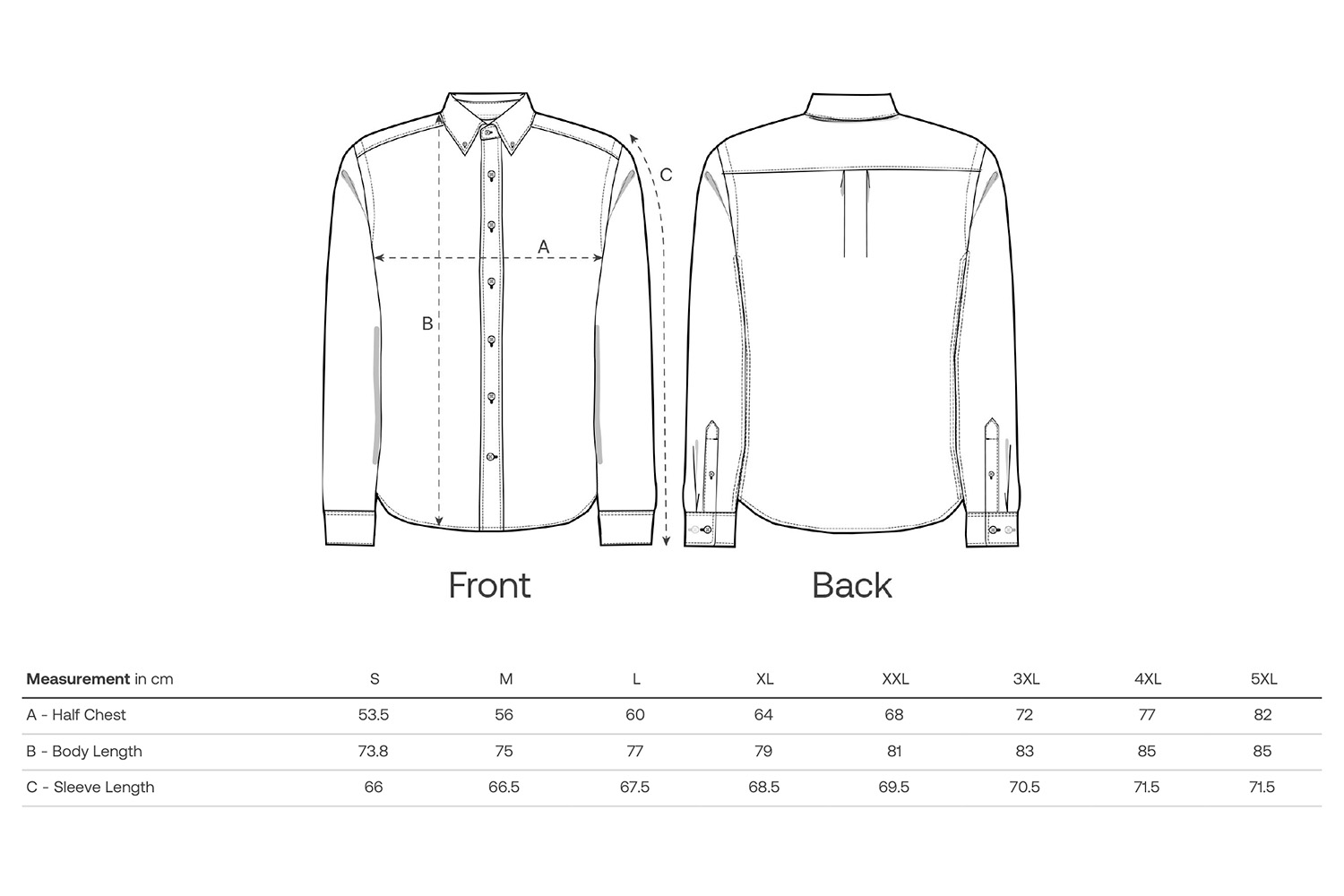 Stanley/Stella Hemd Stanley Oxford Shirt - Größentabelle / Sizechart