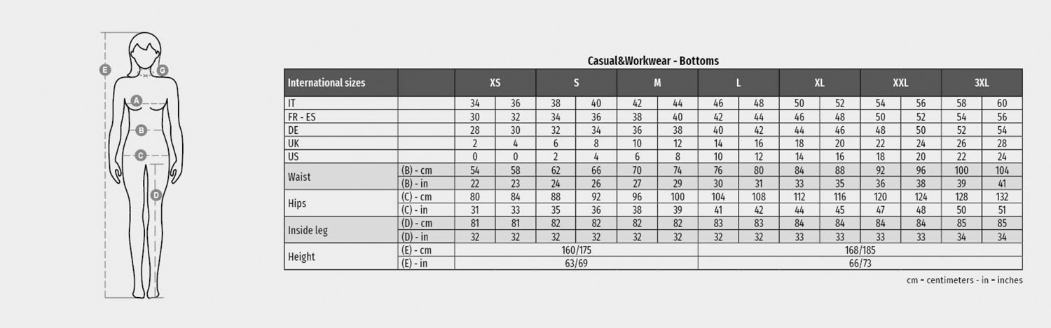 PAYPER Jogginghose Freedom+Lady Melange, Damen - Größentabelle / Sizechart