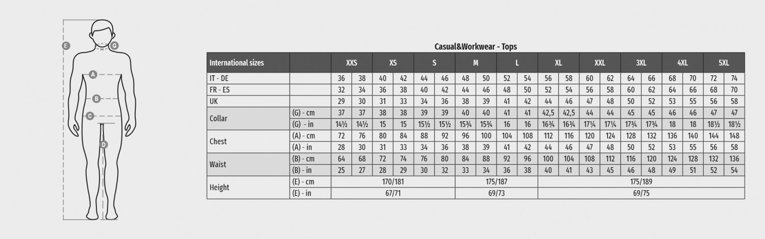 PAYPER Jacke Indianapolis, Unisex - Größentabelle / Sizechart