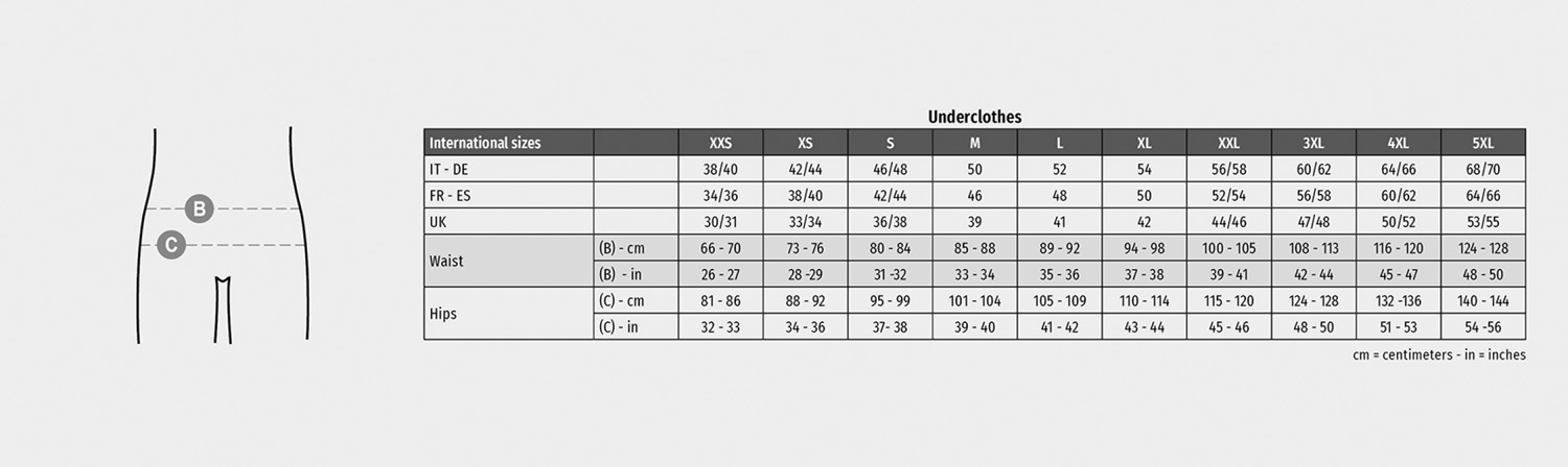 PAYPER Slip James, Unisex - Größentabelle / Sizechart