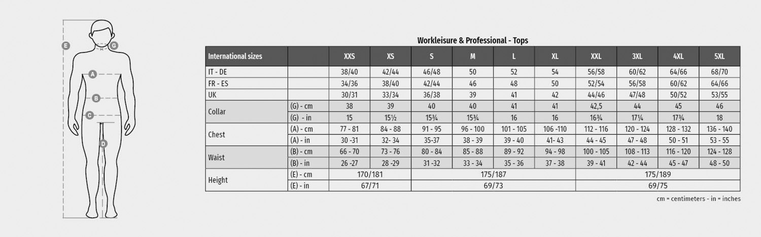 PAYPER WORK Kittel Shell, Unisex - Größentabelle / Sizechart