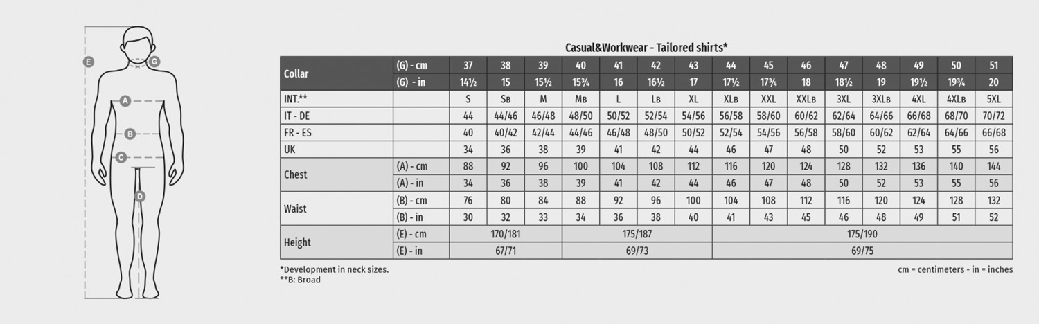 PAYPER Hemd Virtute, Unisex - Größentabelle / Sizechart