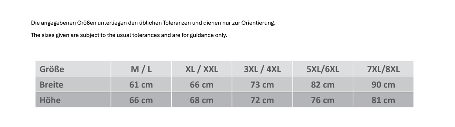 Korntex High-Vis Weste Passau, Herren - Größentabelle / Sizechart